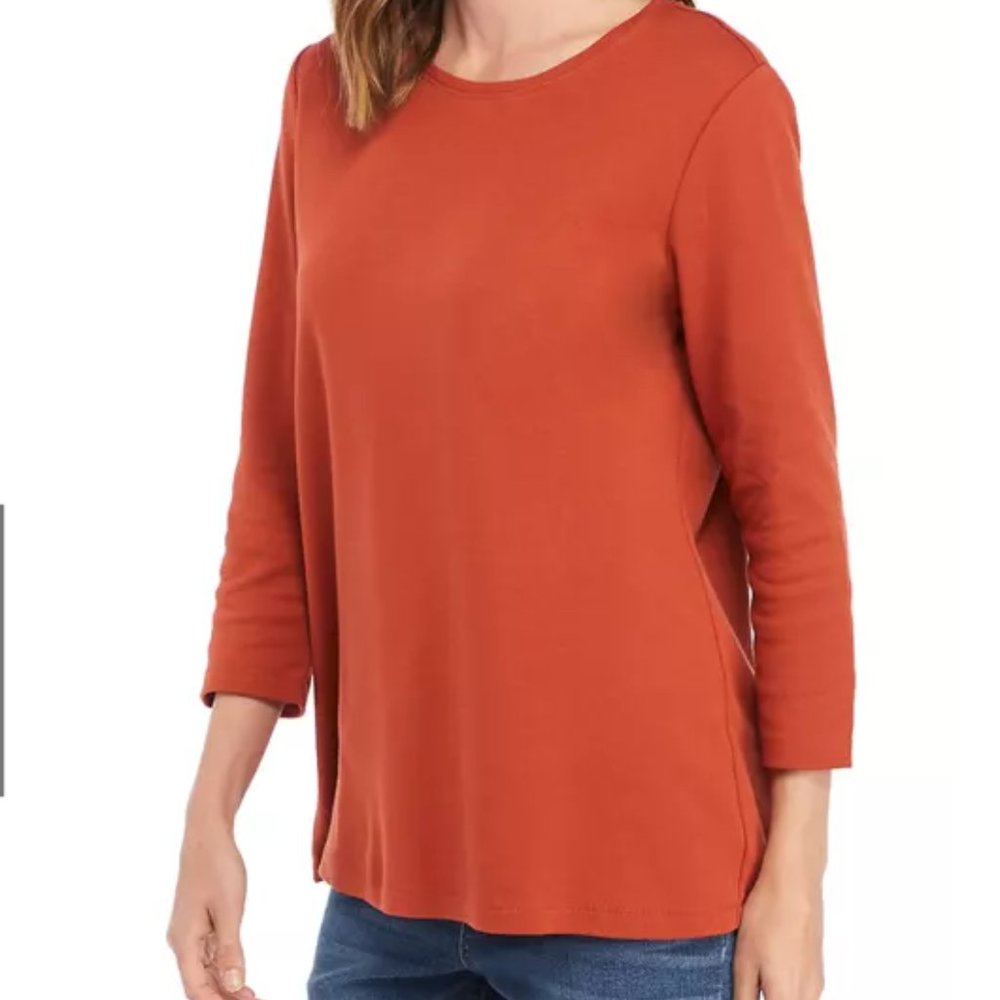 NWT Kim Rogers Perfectly Soft 3/4 Sleeve Crew Neck T-Shirt